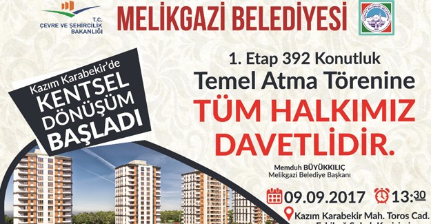 Melikgazi Kazım Karabekir'de 369 konutun 9 Eylül'de temeli atılacak!